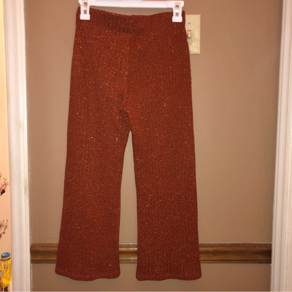 Zara Trafaluc Ribbed Cropped Wide leg Pull On Pants Leggings Rust Orange Small - Picture 2 of 6